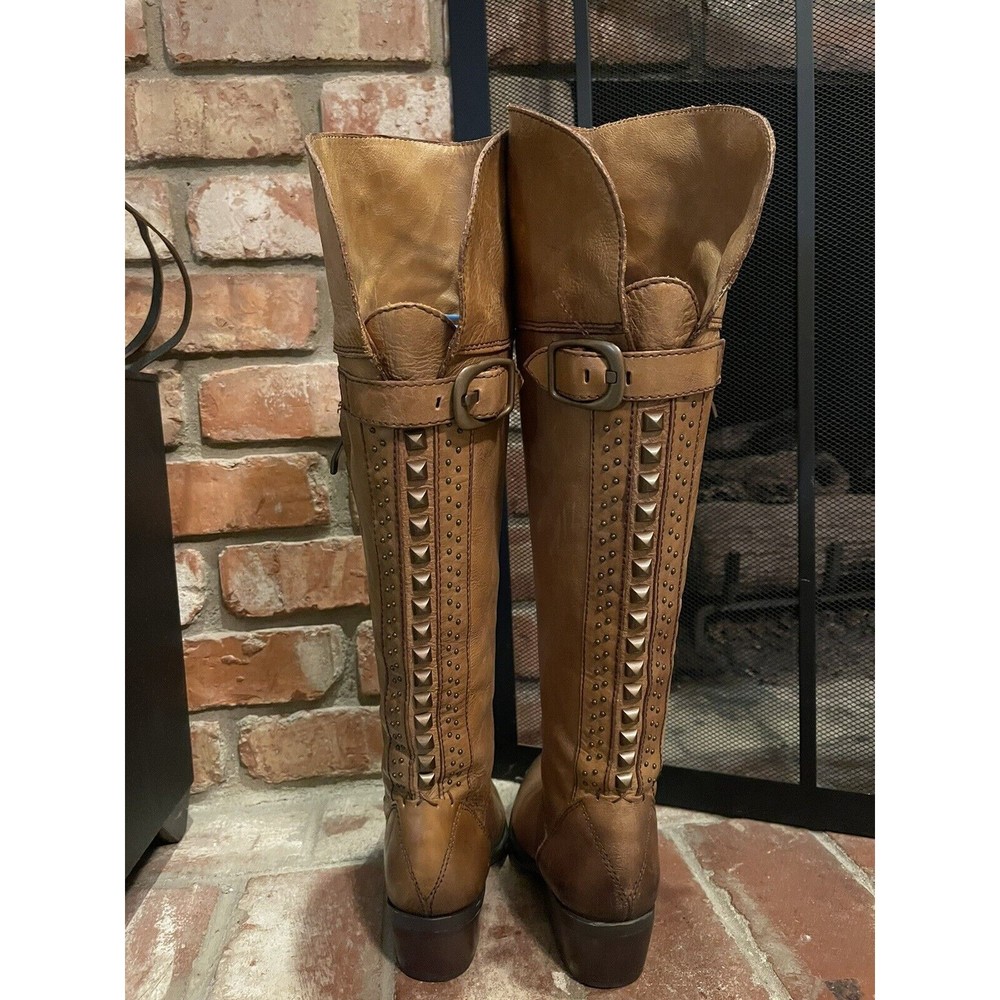 Vince Camuto Bollo Knee High Riding Boots Studded Zip Up Leather Brown Womens 6M